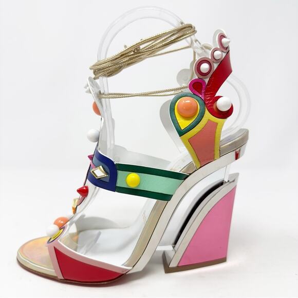 Christian Louboutin Papagaya Levita Multicolor Leather Sandals Heels Size EU 37 - Picture 10 of 14